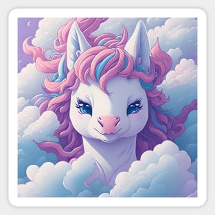 watercolor unicorn surrounded by clouds sticker illustration Sticker